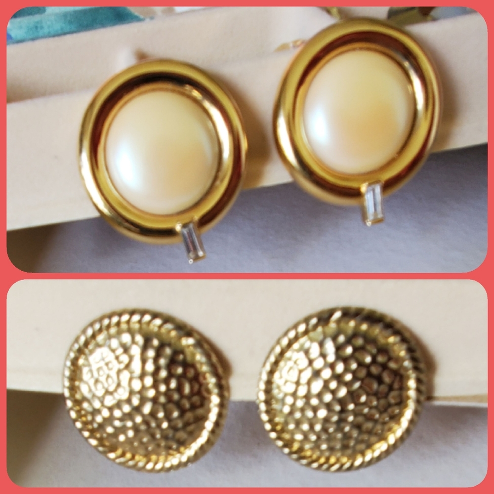 VINTAGE LARGE GOLD TONE EARRINGS(2PAIR)